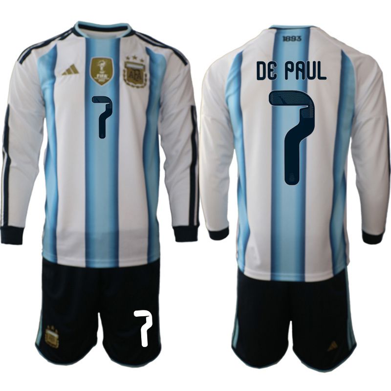 Men 2026 World Cup National Team Argentina home blue #7 long sleeve Soccer Jersey